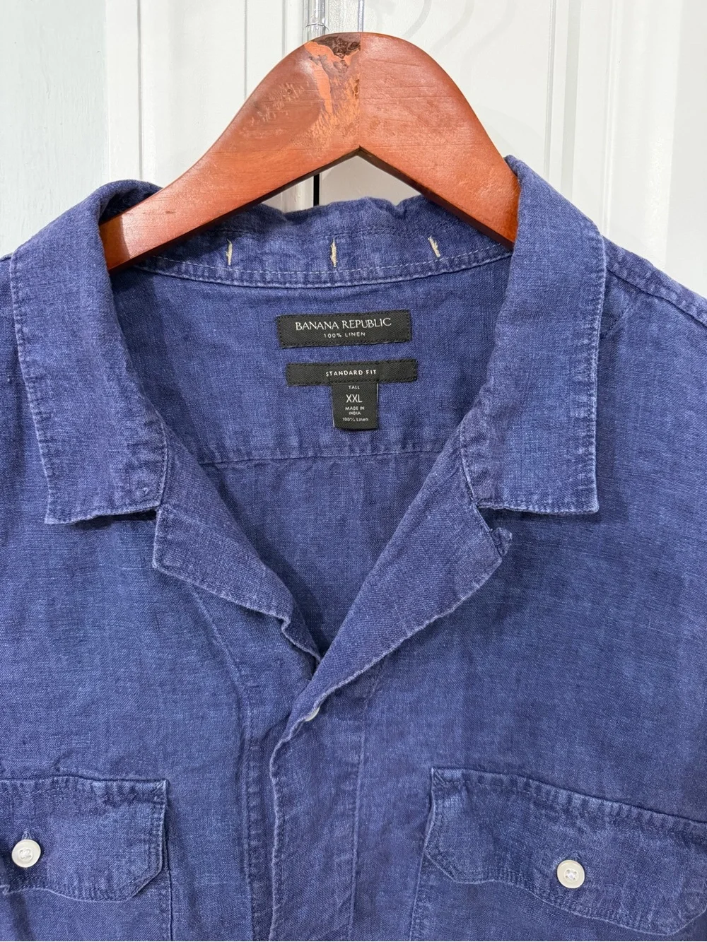 Banana Republic XXL Tall 100% Linen Short Sleeve Button Up Shirt Navy Blue